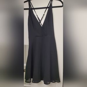 Tobi deep v neck black skater mini dress